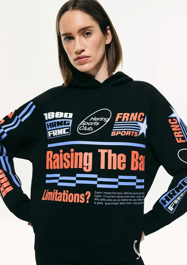 Blusão Feminino Oversized Estampado Hering Sports + Frnc - Preto XG
