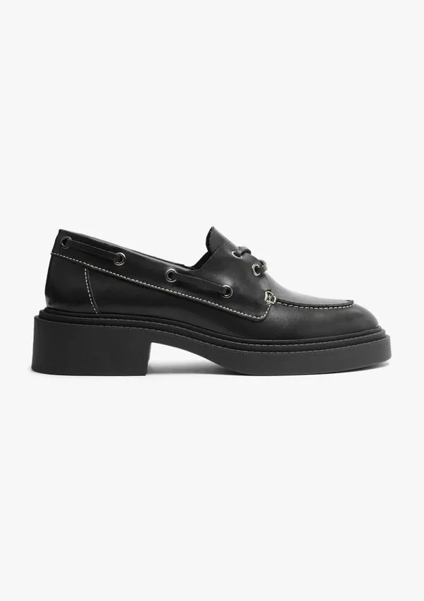 Mocassim Feminino Salto Bloco Couro - Preto 033