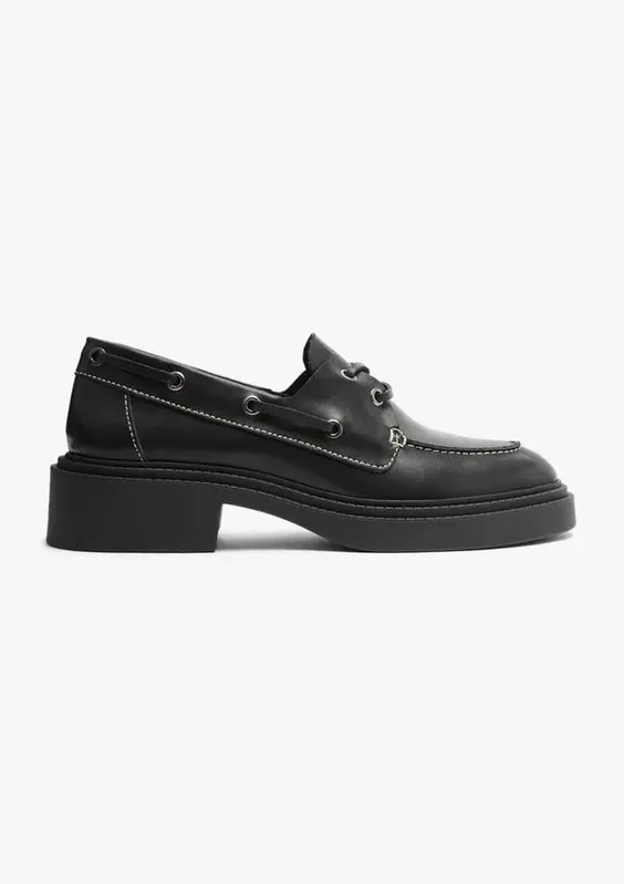 Mocassim Feminino Salto Bloco Couro - Preto 037