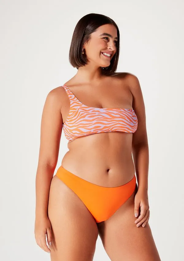 Top Biquíni Ombro Único Animal Print - Laranja XP