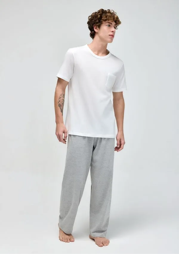 Pijama Longo Masculino Com Bolso - Off white XXG