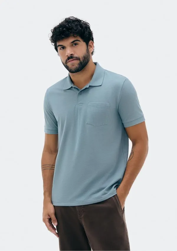 Camisa Polo Básica Masculina Em Piquet Com Bolso - Verde M