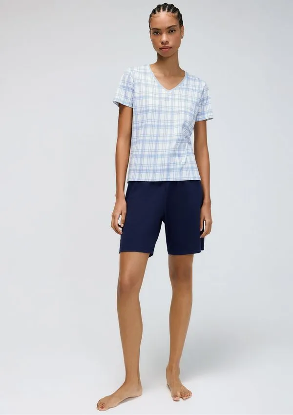 Pijama Curto Feminino Estampado - Azul P
