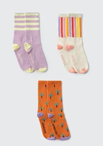 Kit Com 3 Pares De Meia Infantil Menina Cano Alto Estampada - Multicolorido P