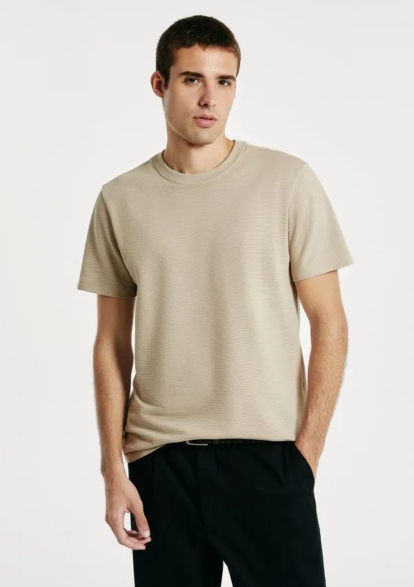 Camiseta Masculina Algodão Peruano Textura Ottoman - Bege M