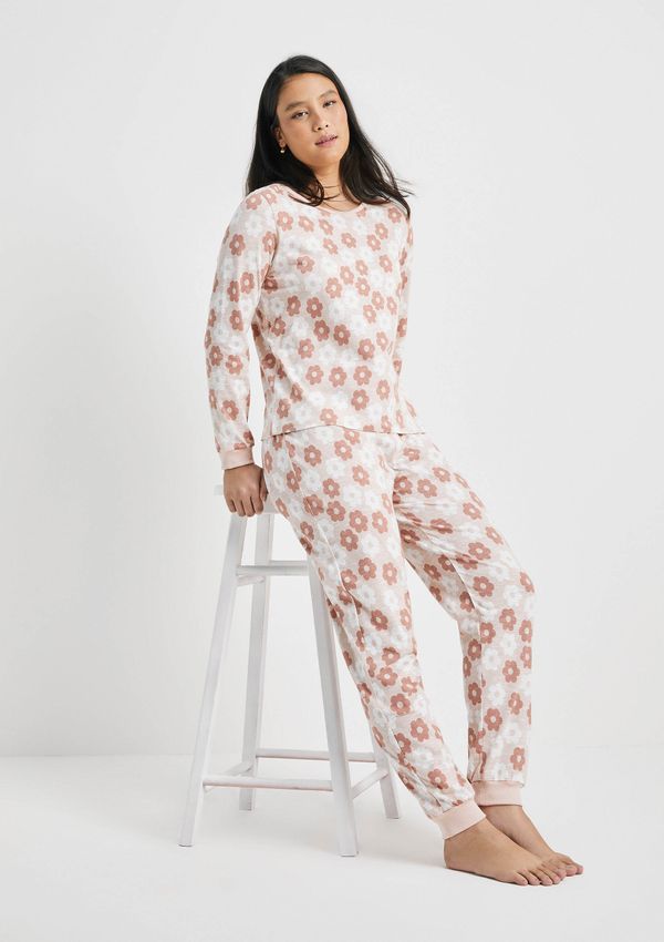 Pijama Longo Feminino Estampado Em Malha Flamê - Rosa XG
