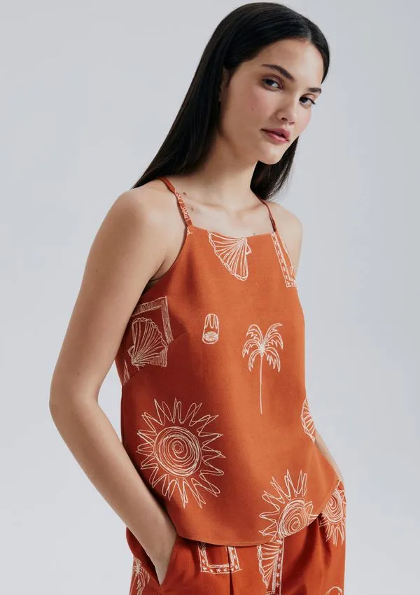 Regata Feminina Halter Neck Estampada - Terracota XP