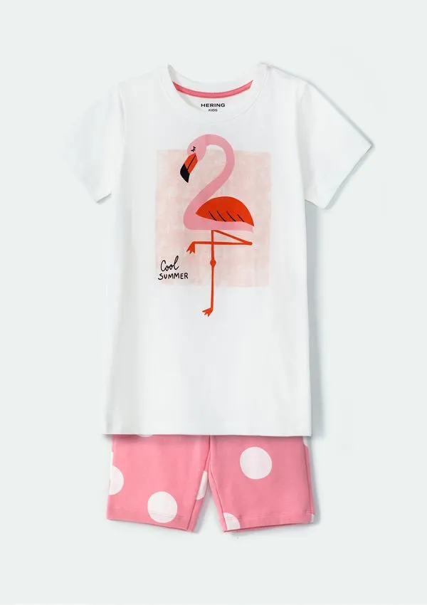 Conjunto Infantil Menina Curto Com Estampa - Off white 010