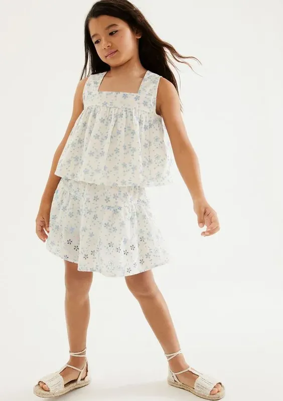 Shorts Saia Infantil Curta Bordada - Creme 004