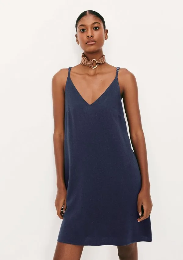 Vestido Curto Em Viscolinho - Azul XP