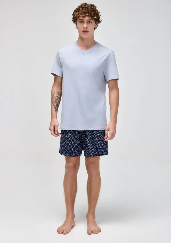 Pijama Masculino Curto Em Malha - Azul P