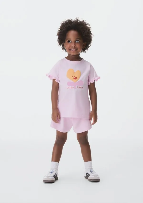 Conjunto Curto Infantil Menina Toddler Estampado - Rosa 001