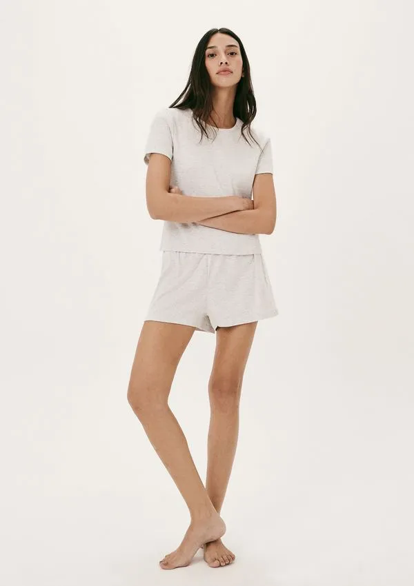 Pijama Curto Feminino Em Ribana Canelada - Cinza XG