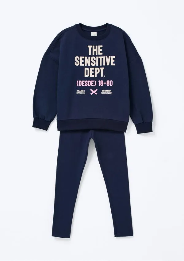 Conjunto Infantil Menina Em Moletom Peluciado - Azul 014