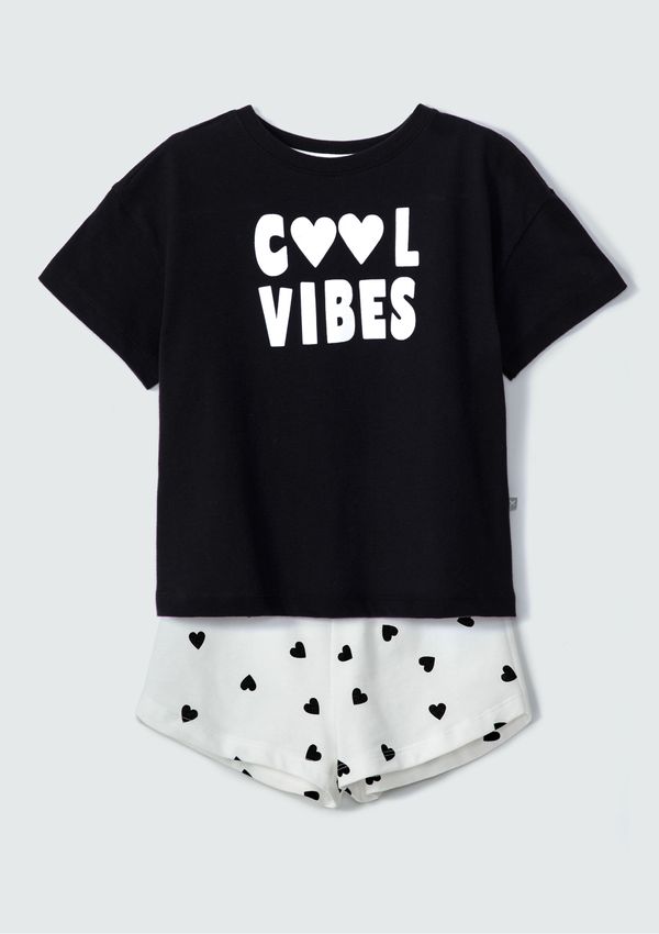 Conjunto Infantil Menina Curto Estampado - Preto 010