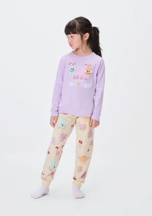 Pijama Infantil Menina Com Estampa Interativa - Lilás 010