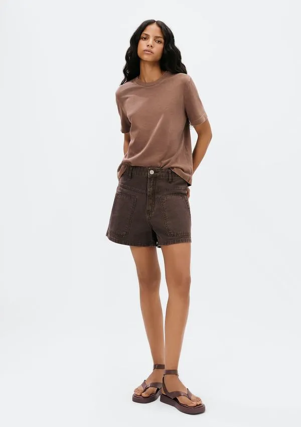 Shorts Feminino Cintura Média De Sarja - Marrom 040