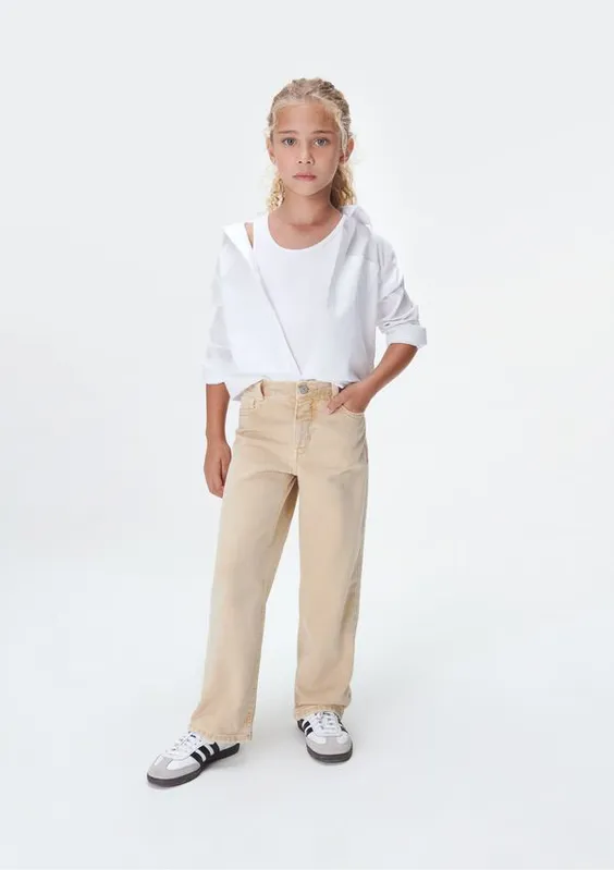 Calça Infantil Menina Em Sarja - Bege 008