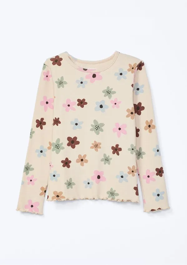 Blusa Infantil Menina Manga Longa Em Ribana - Bege 008