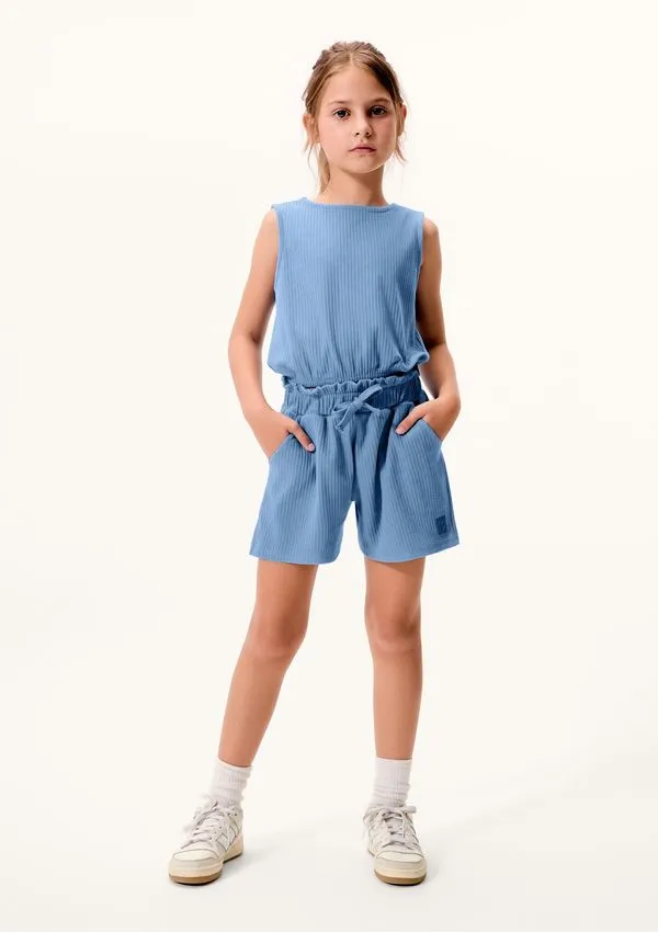 Conjunto Curto Infantil Menina Em Ribana Canelada - Azul 010