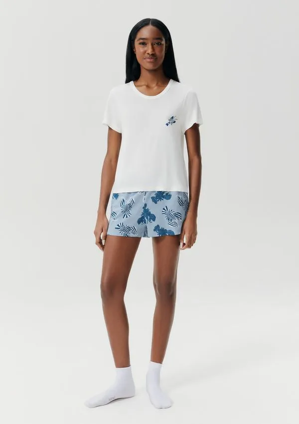 Pijama Curto Feminino Estampado - Azul P