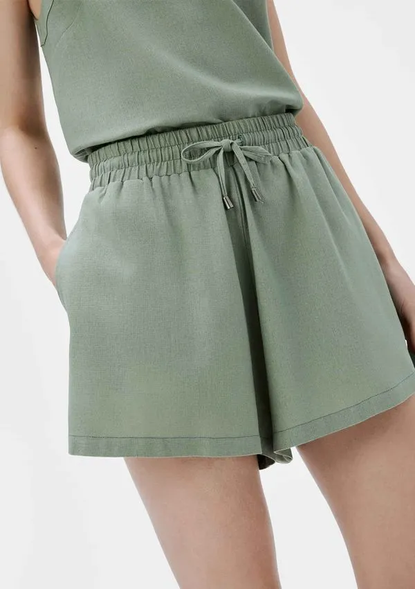 Shorts Feminino Evasê Cós Elástico - Verde 042