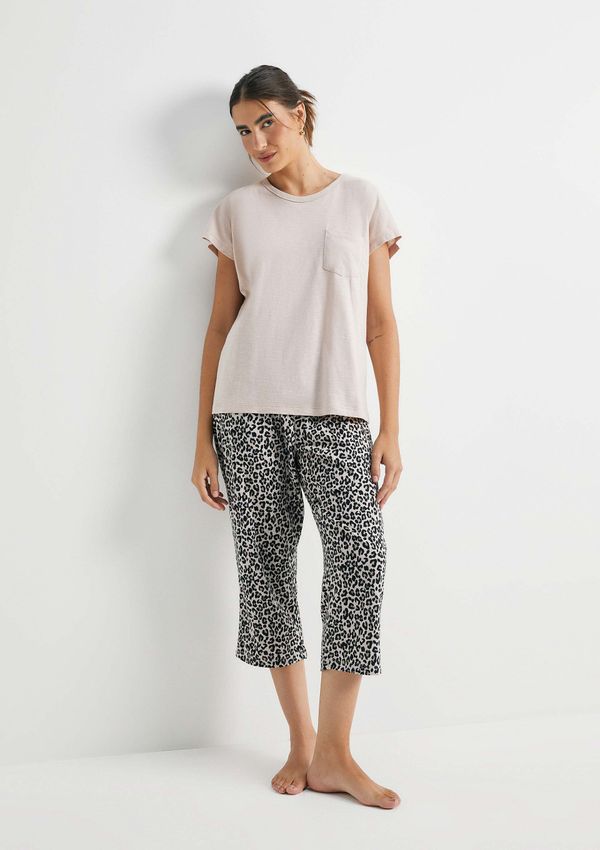 Pijama Longo Feminino Estampado - Bege XG