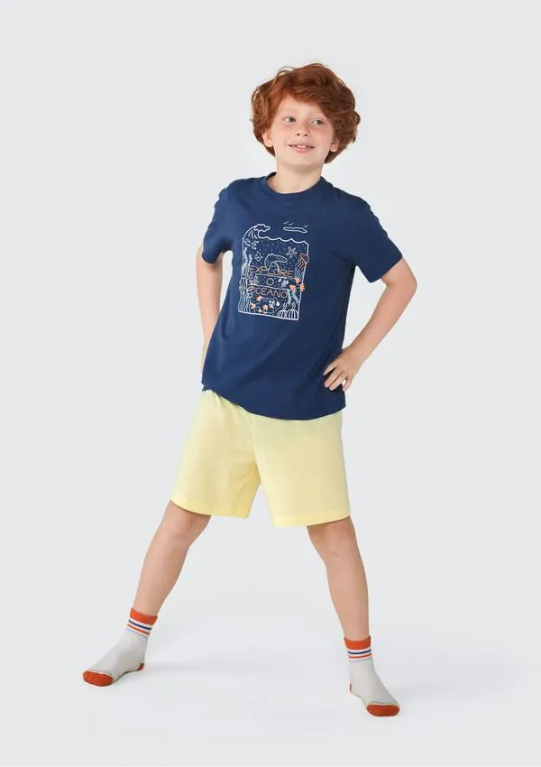 Pijama Infantil Menino Curto Com Estampa - Azul 004