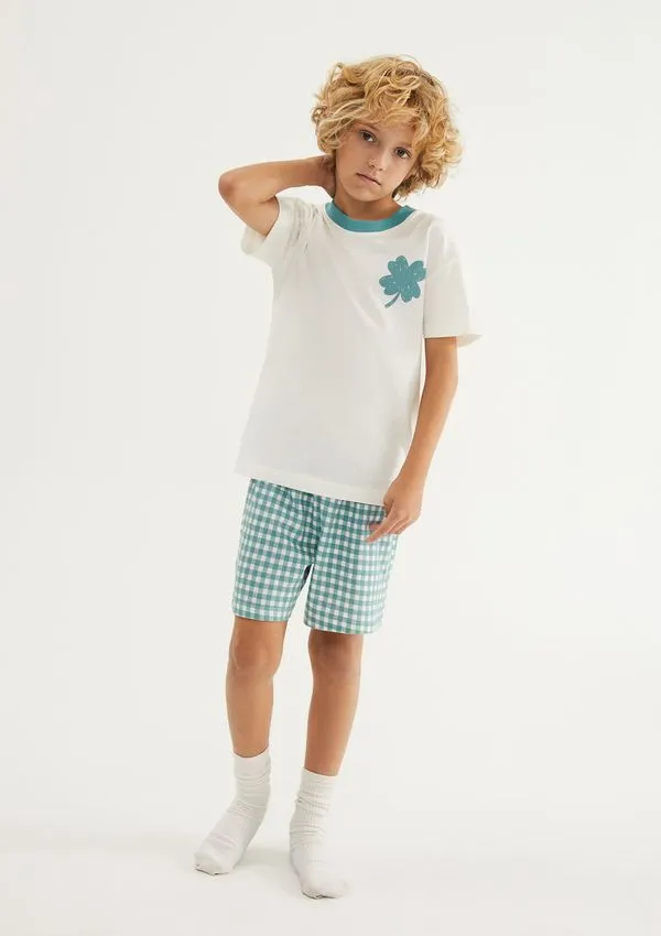 Pijama Curto Infantil Unissex + Porta Pijamas - Creme 012