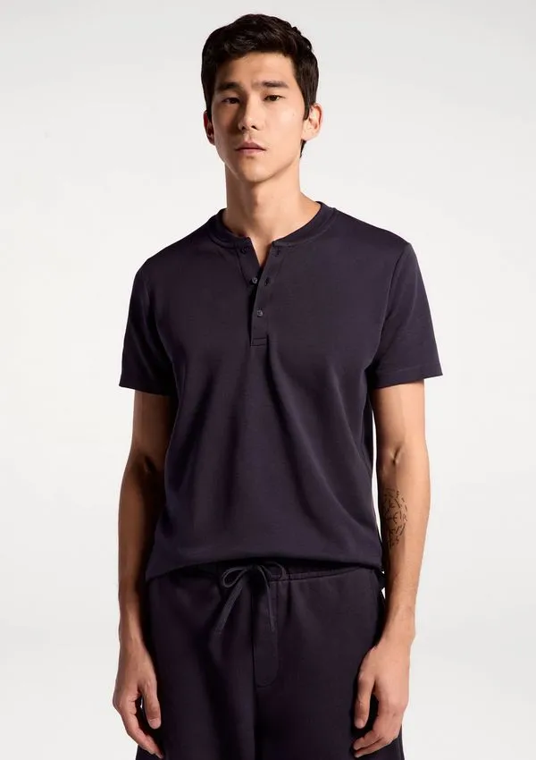 Camiseta Básica Henley Masculina Regular Texturizada - Azul G