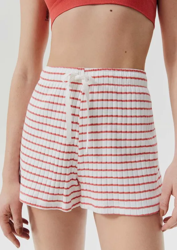 Shorts Avulso Em Ribana Canelada - Vermelho XG