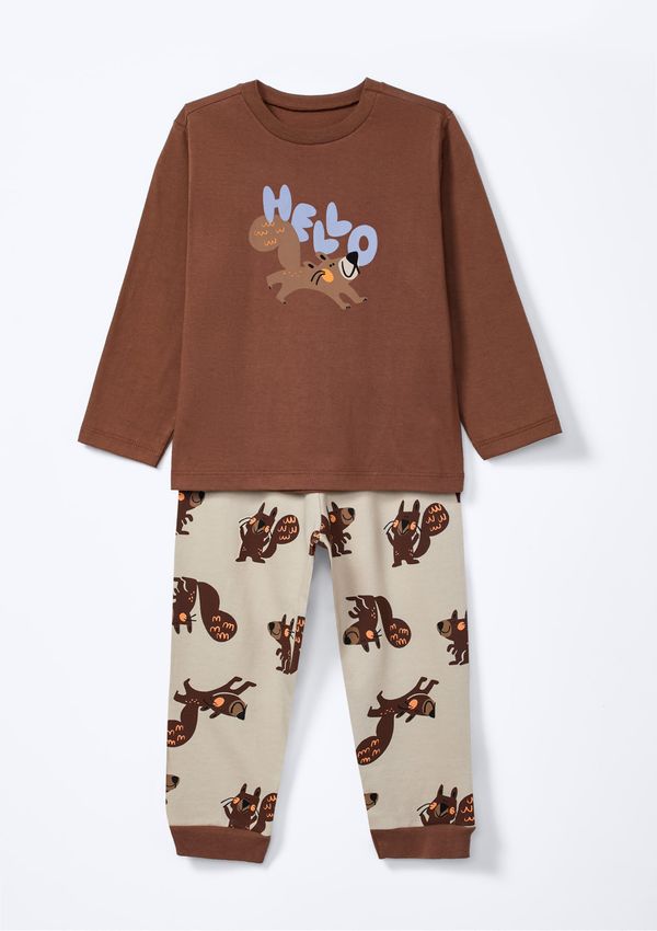 Conjunto Longo Infantil Menino Toddler Estampado - Marrom 003