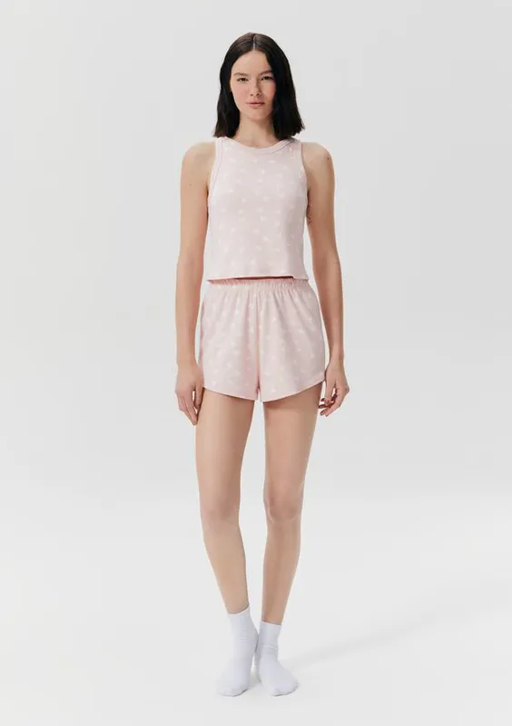 Pijama Curto Feminino Estampado Em Ribana - Rosa XG