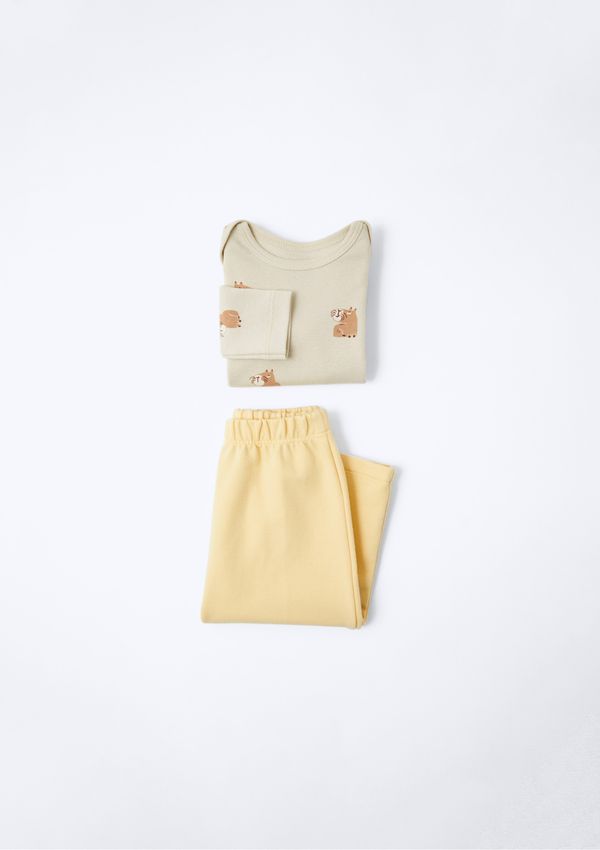 Conjunto Longo Bebê Menino Estampado - Bege 03M