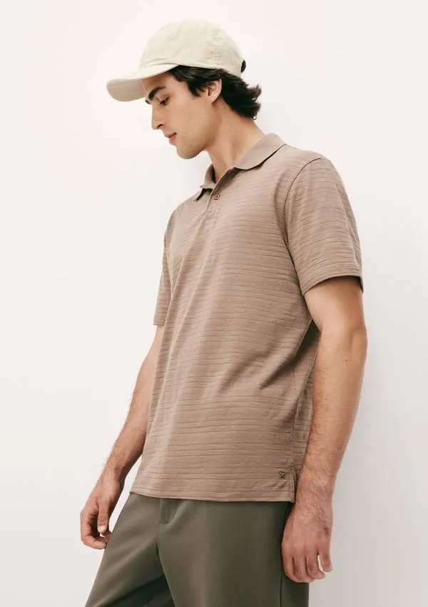 Camisa Polo Masculina Manga Curta Texturizada - Marrom XG