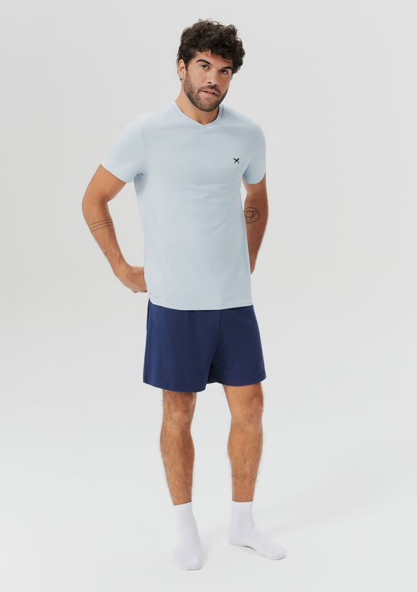 Pijama Masculino Curto Em Malha - Azul M