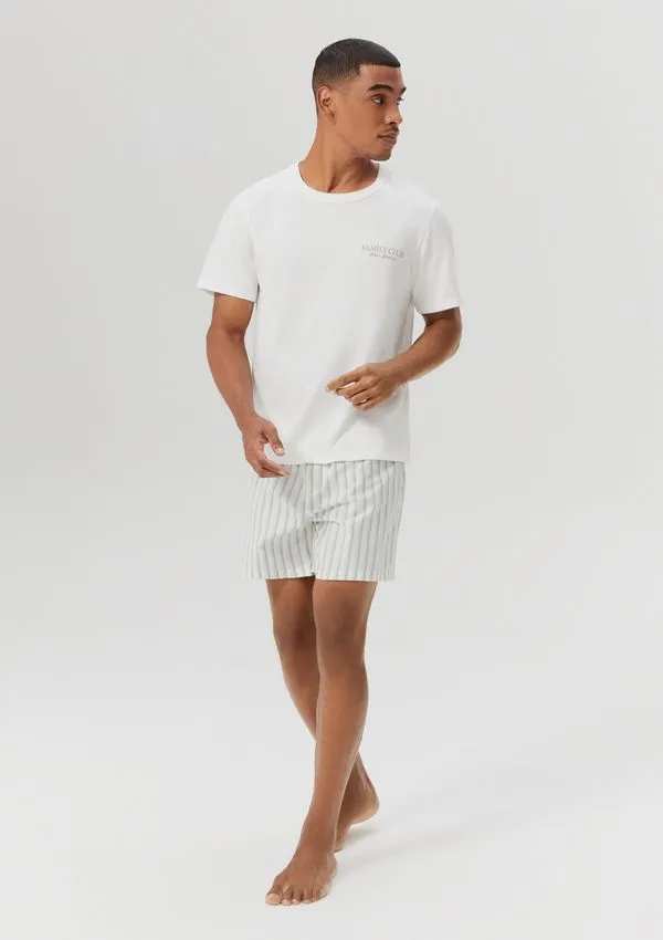 Pijama Curto Masculino Com Estampa Família - Off white XG