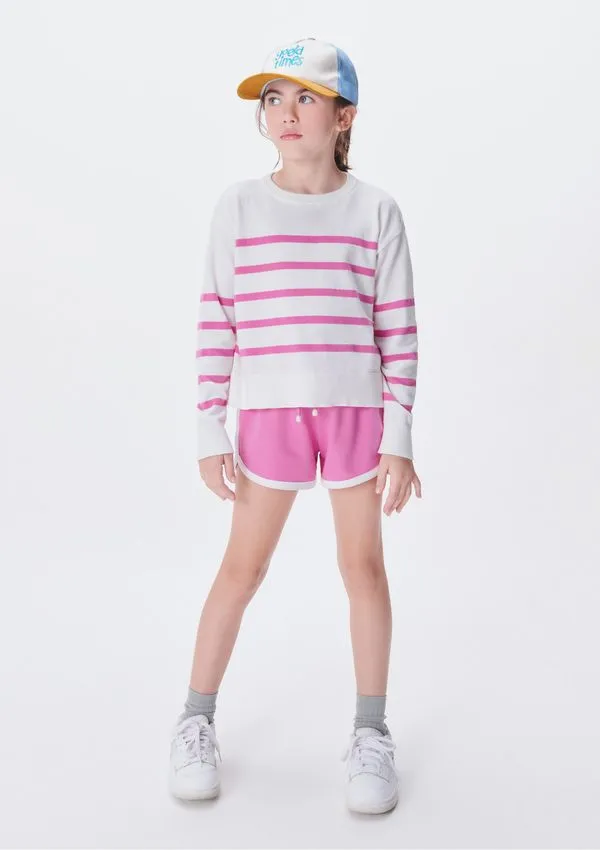 Blusão Em Tricô Infantil Menina Listrado - Off white 010