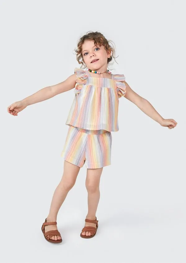 Blusa Bata Infantil Menina Toddler Com Babado - Laranja 001