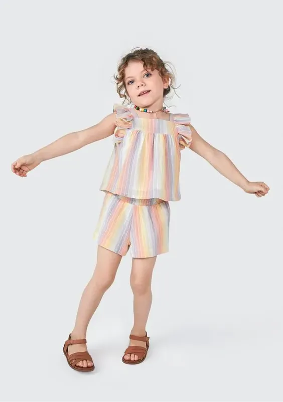 Blusa Bata Infantil Menina Toddler Com Babado - Laranja 001