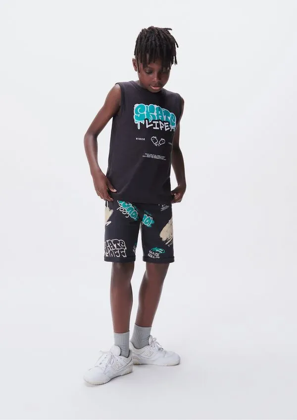 Conjunto Curto Infantil Menino Com Estampa - Preto 008