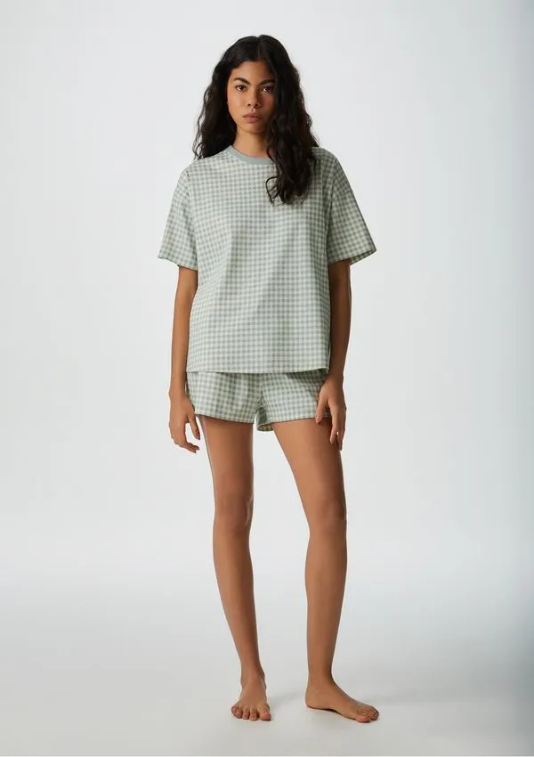 Pijama Curto Feminino Estampado Oversized - Verde G