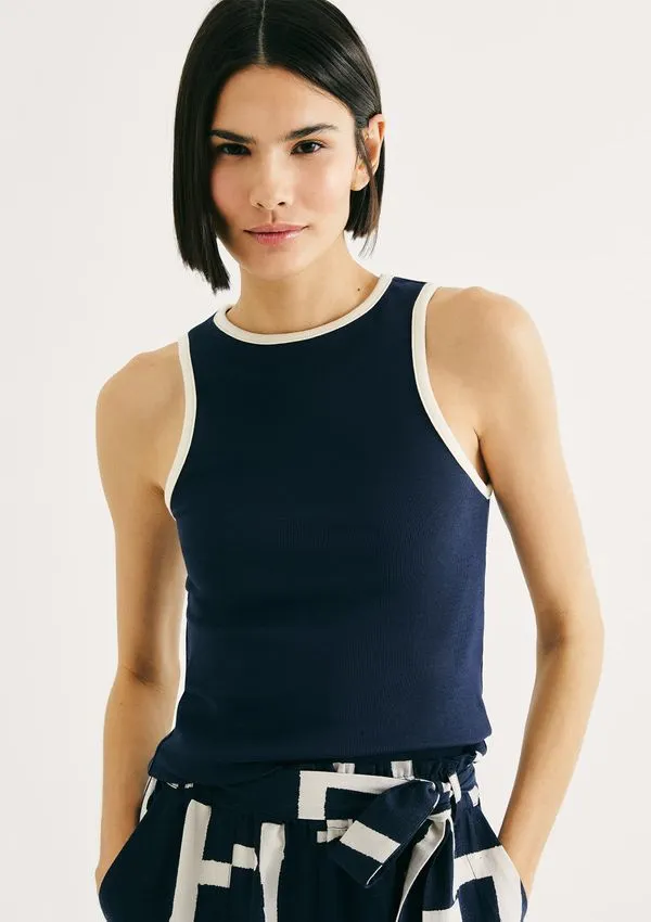 Regata Feminina Friso Contrastante - Azul XP