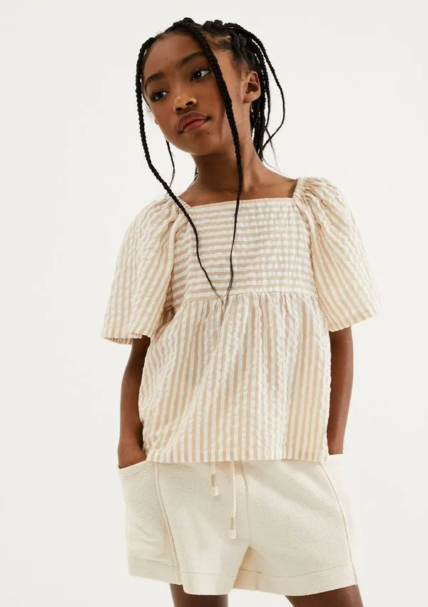 Blusa Infantil Menina Anarruga Fio Tinto Godê - Creme 016