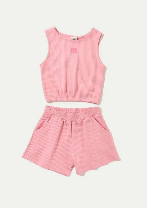 Conjunto Curto Infantil Menina Em Ribana Canelada - Rosa 010