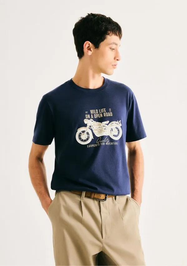 Camiseta Masculina Manga Curta Com Estampa - Azul EXG