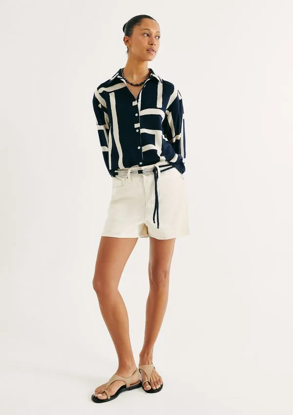 Shorts Feminino Cintura Média Em Sarja - Off white 044