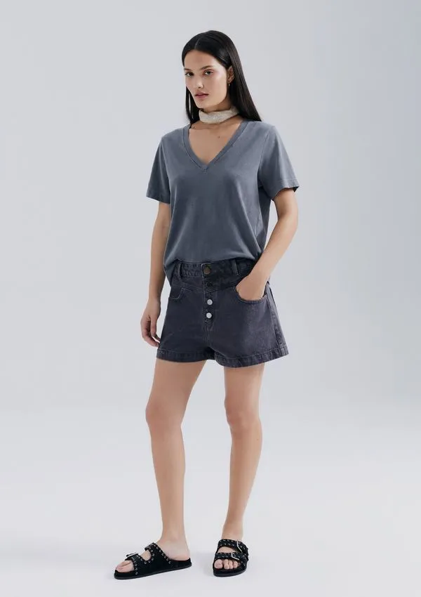 Shorts De Sarja Feminino Estonado - Preto 036
