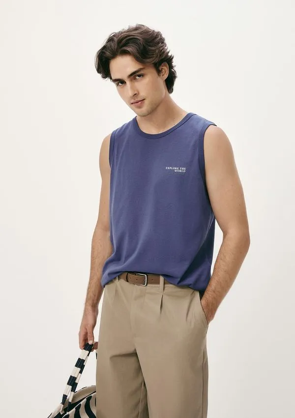 Regata Básica Masculina Regular Com Estampa - Azul P