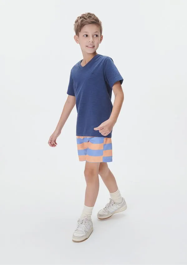 Camiseta Básica Infantil Menino Flamê Em Decote V - Azul 006